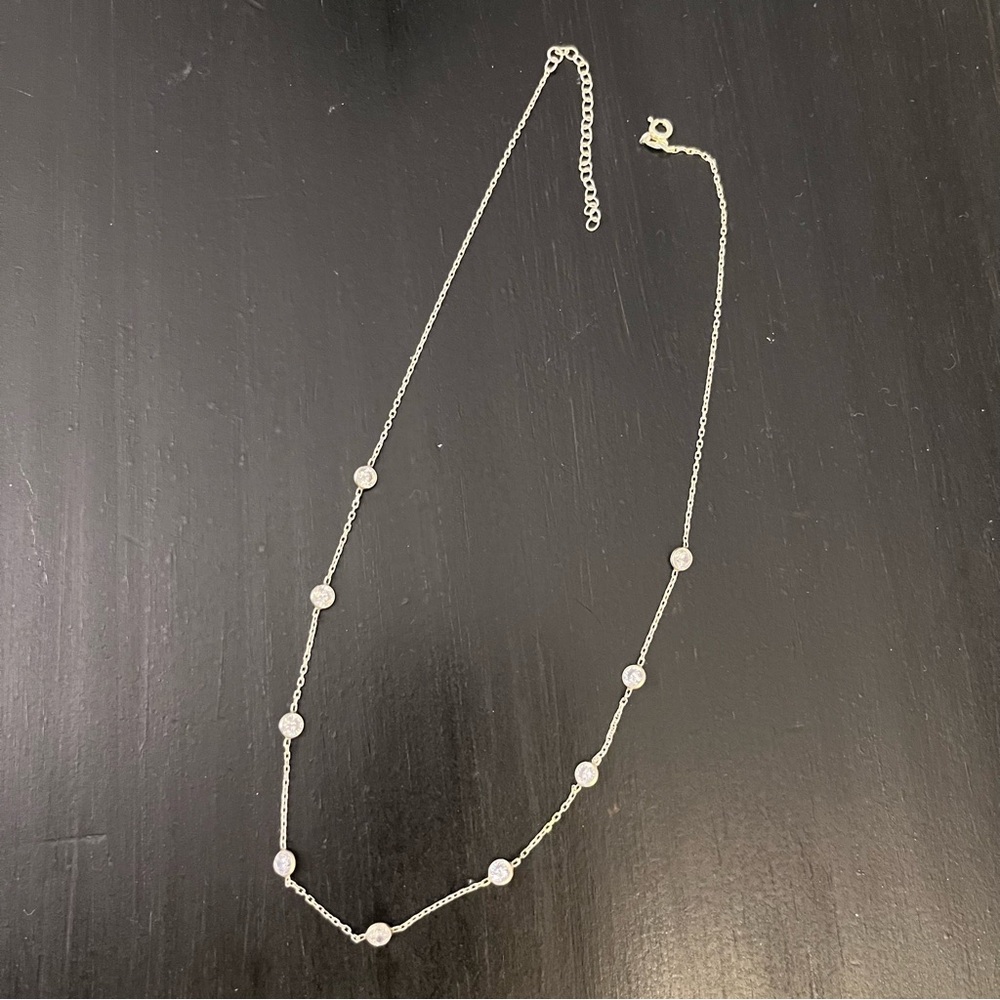 925 Sterling Silver CZ Cubic Zirconia Station Necklace 16-18" - Like new - Picture 7 of 9